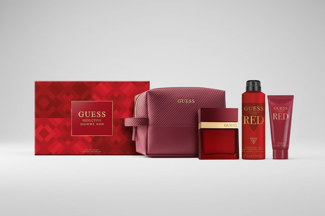 GUESS SEDUCTIVE RED EDT 100ML +SG 100 ML + BS 170G + POUCH SET FOR MEN